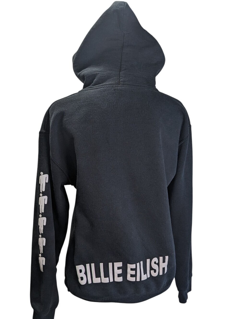Gildan Black Hoodie White 'BILLIE EILISH' Back Print Band Hoodie Size S Flaw